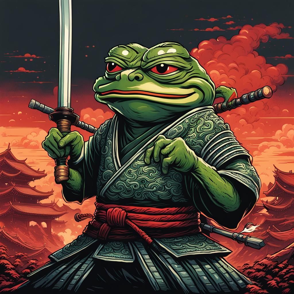 Smiling Pepe frog samurai - AI Generated Artwork - NightCafe Creator