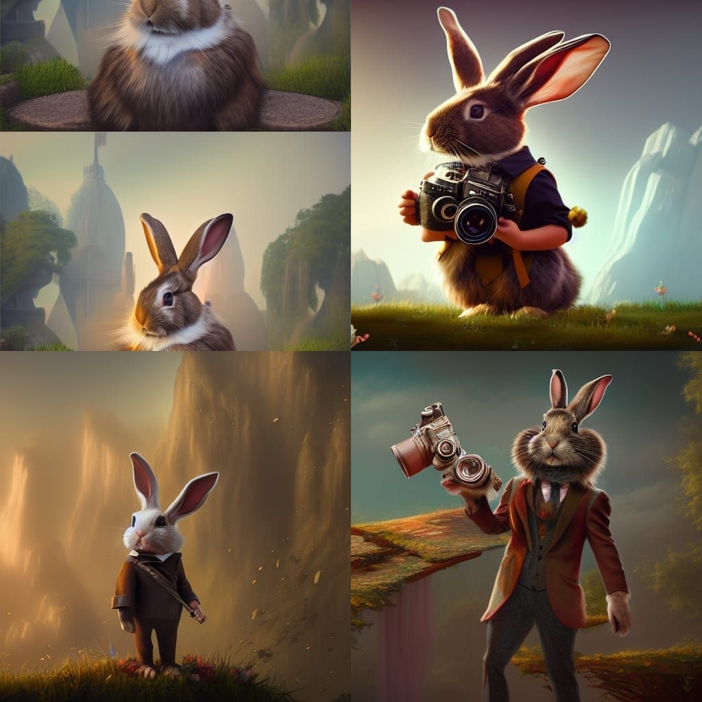 a rabbit dressed as a photographer at a fabulous wedding, de...