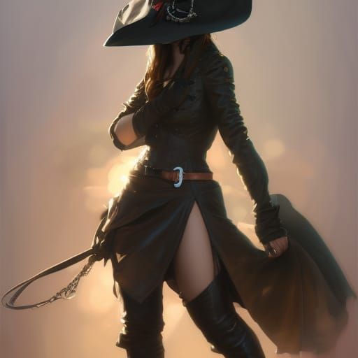 Beautiful pirate woman with high leather boots, a little dre...