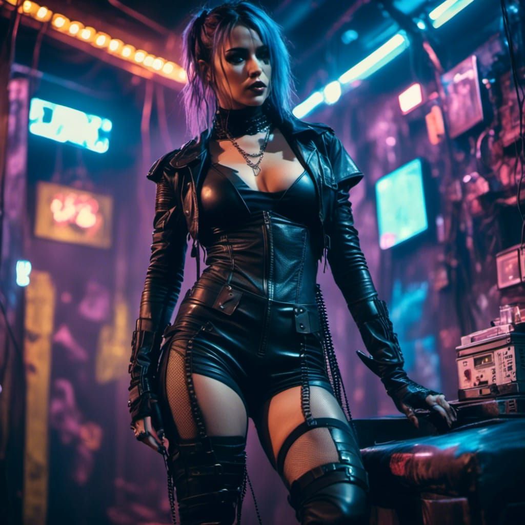 Leatherpunk Girl 2060 ⚙️ LPv1 ⚙️ Cyberpunk Electronics - AI Generated ...