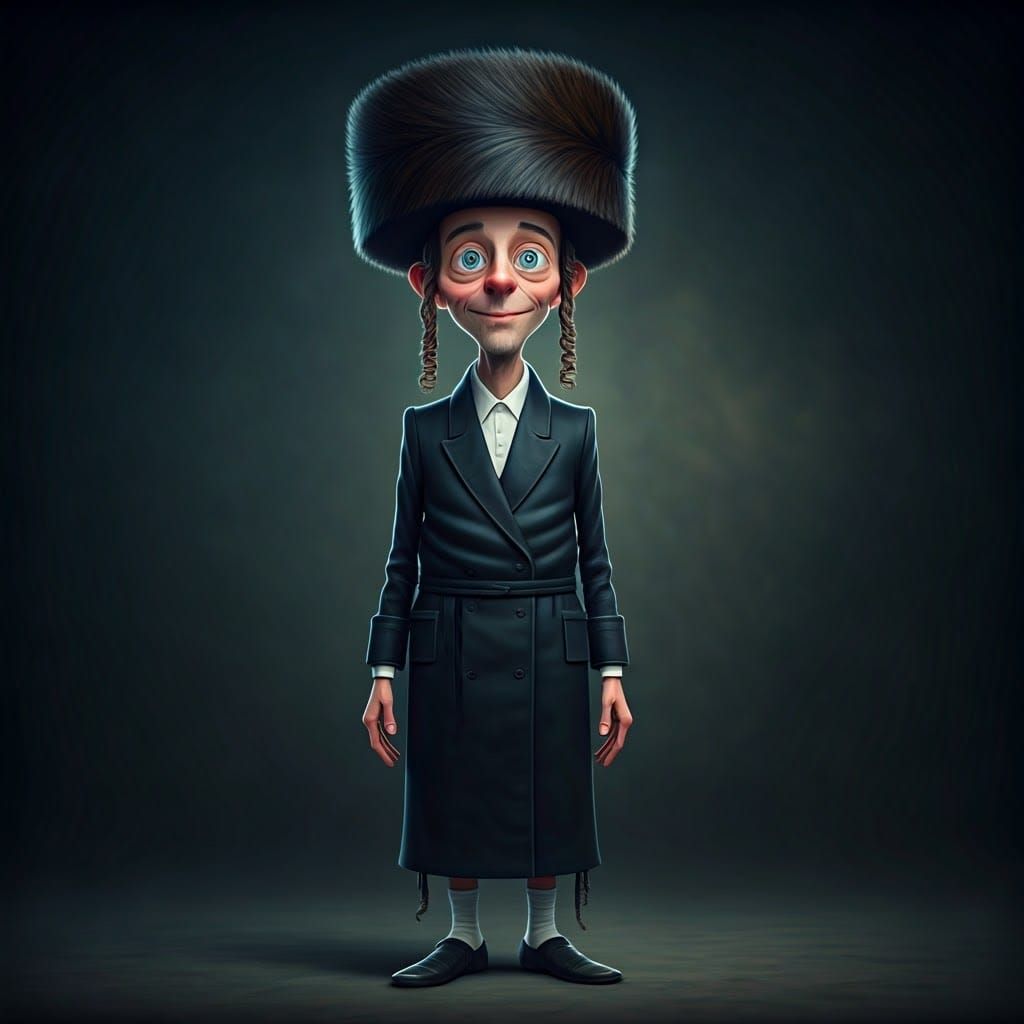 Comical Hasidic Character in Hyper-Realistic Digital Art