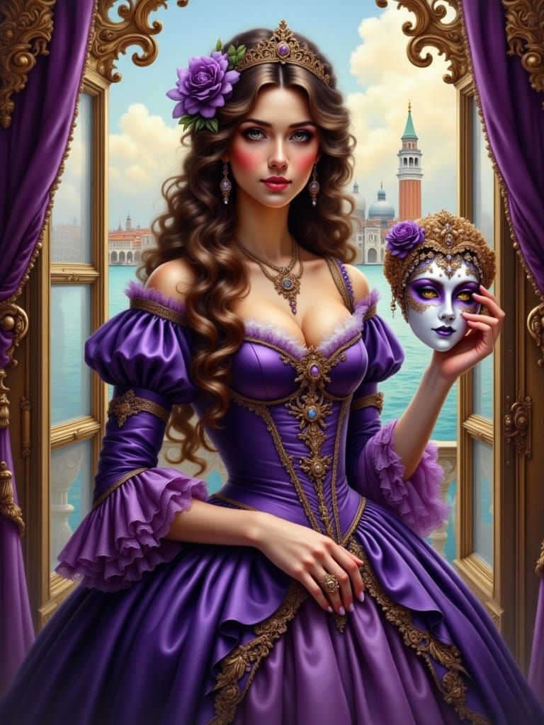 Rococo Woman in Venetian Palace Oil Painting