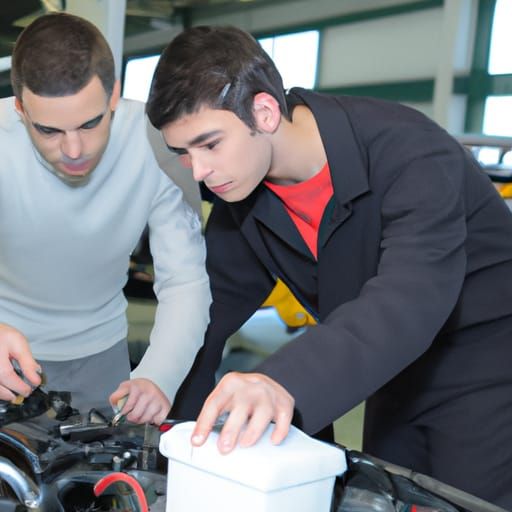 Two mechanics rebuilding an engine