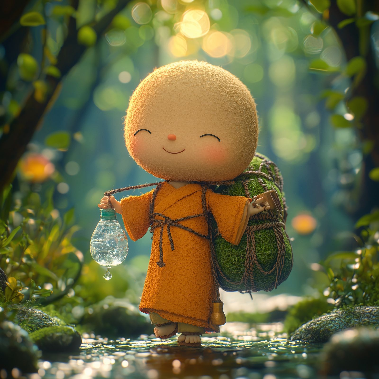 Felt Monk Puppet Carrying Water