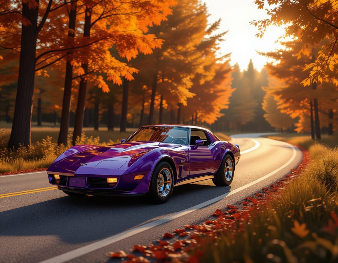Pink Corvette in Autumn