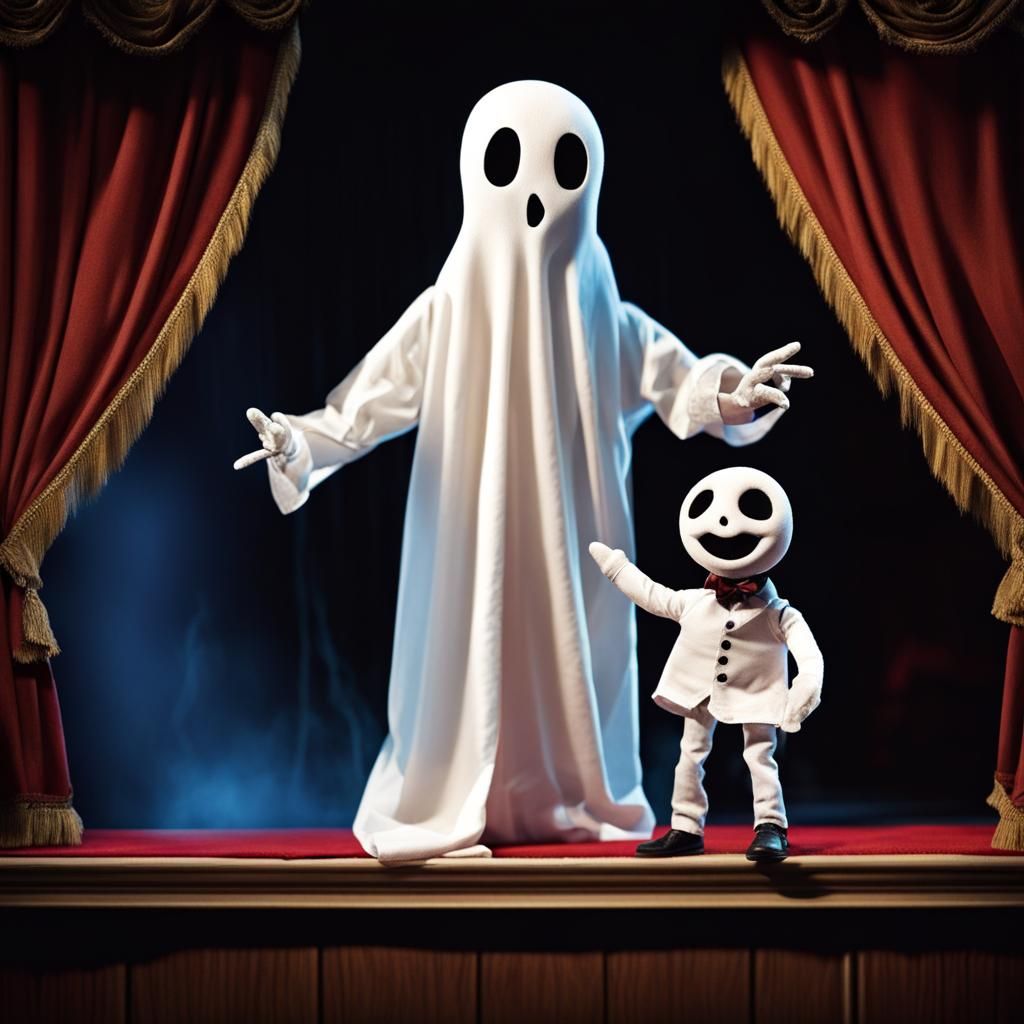 Mom and son Ghost Puppets on Stage 👻 