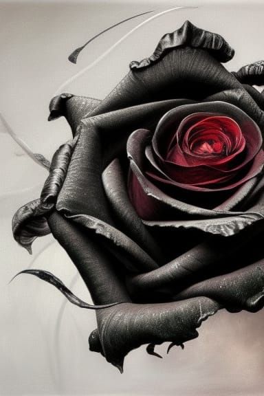 black rose under a glass flask, black rose, sunset, oil pain...