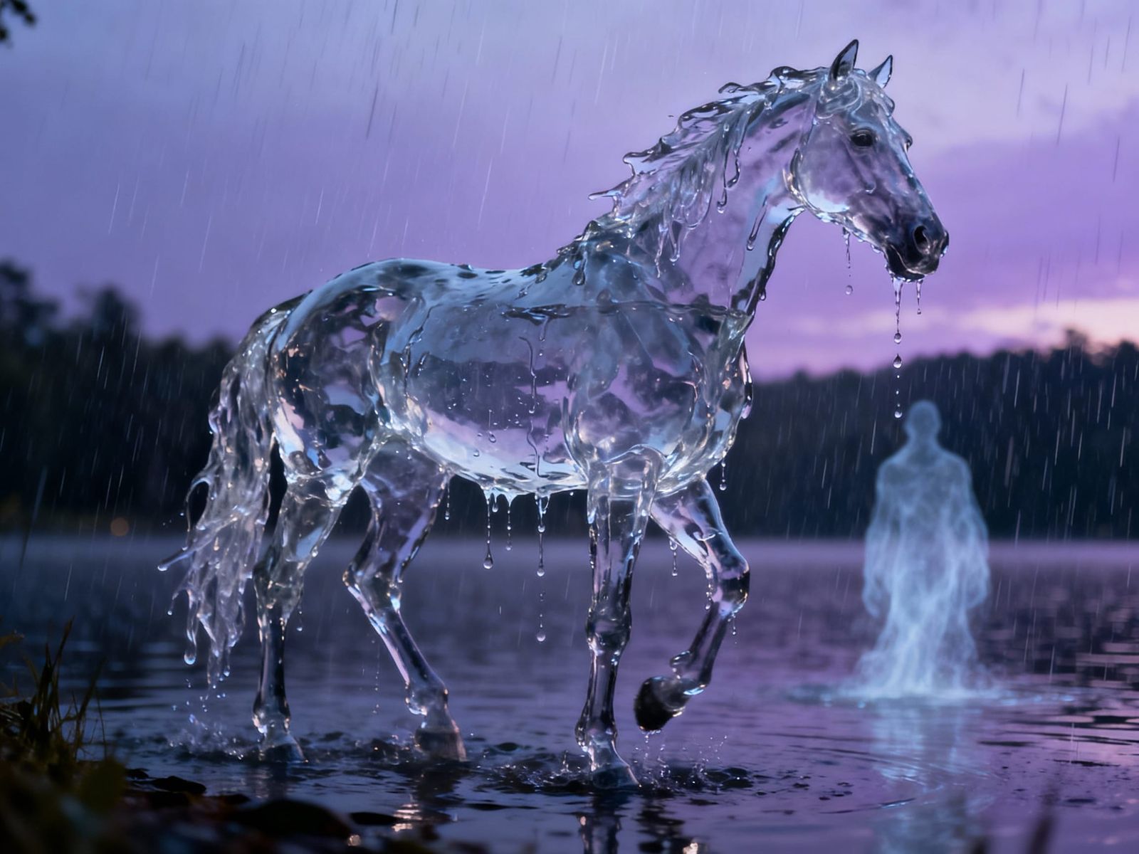 double exposure Liquid  horse made entirely of liquid water flowing dripping water from his body. see ...  by @Pinto