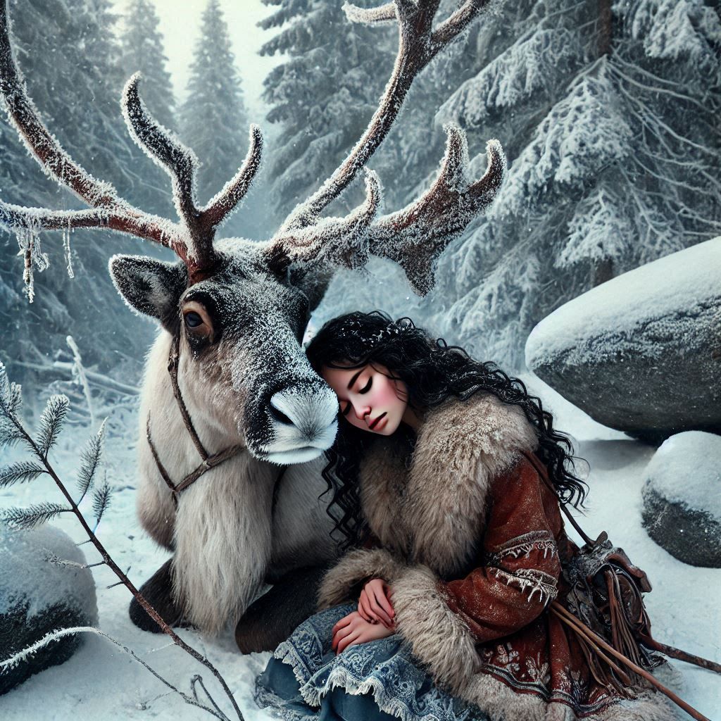Reindeer and girl