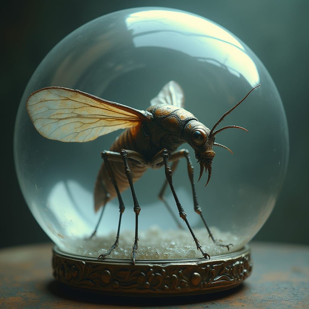 A dangerous alien insect contained within a glass sphere