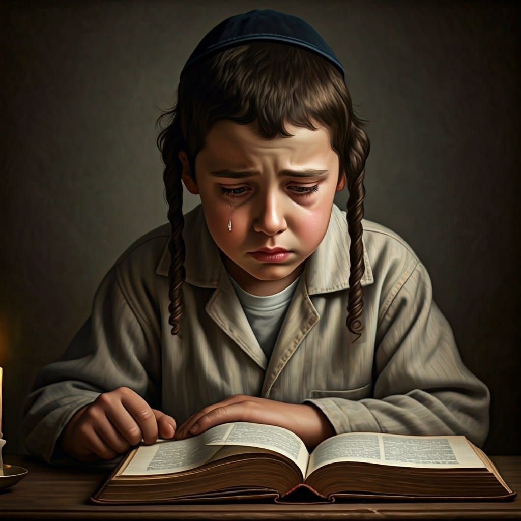 Young Hasidic Boy in Contemplation, Inspired by Chaim Soutin...