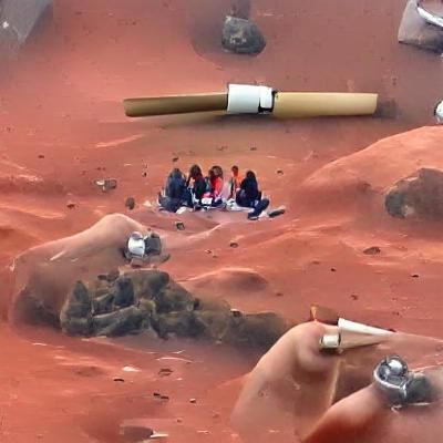 A group of people each smoking their own joint on Mars.