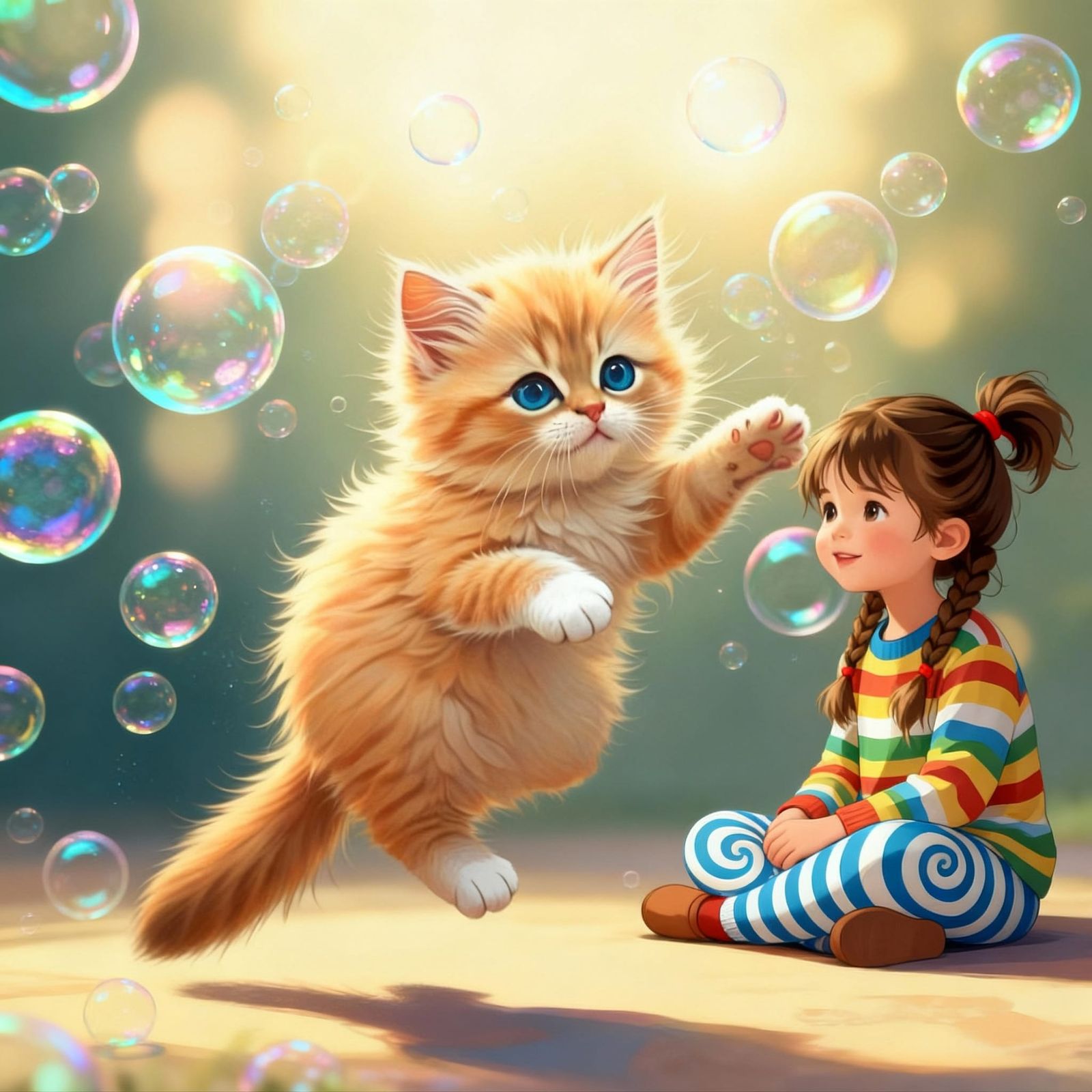 Boy Hugs Cat Floating in Air