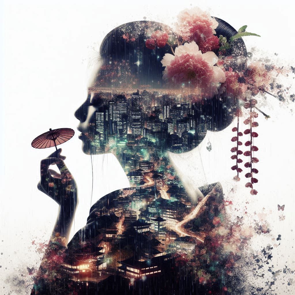 double exposure beautiful fantasy portrait landscape..
