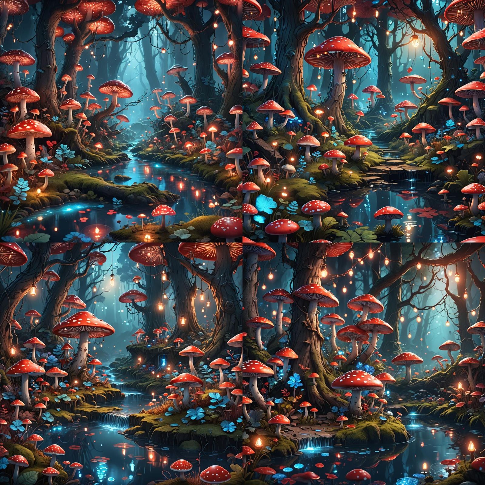 4k clipart illustration of a fantasy forest scene with mushr...