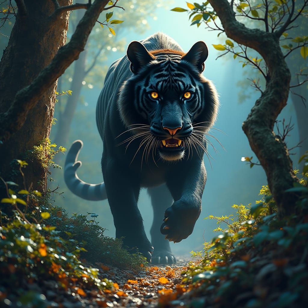 Rare Black Bengal Tiger in the Forest