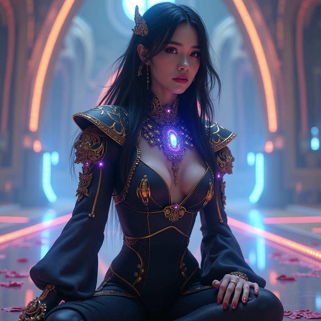 Dog running in cosmos flowers field 