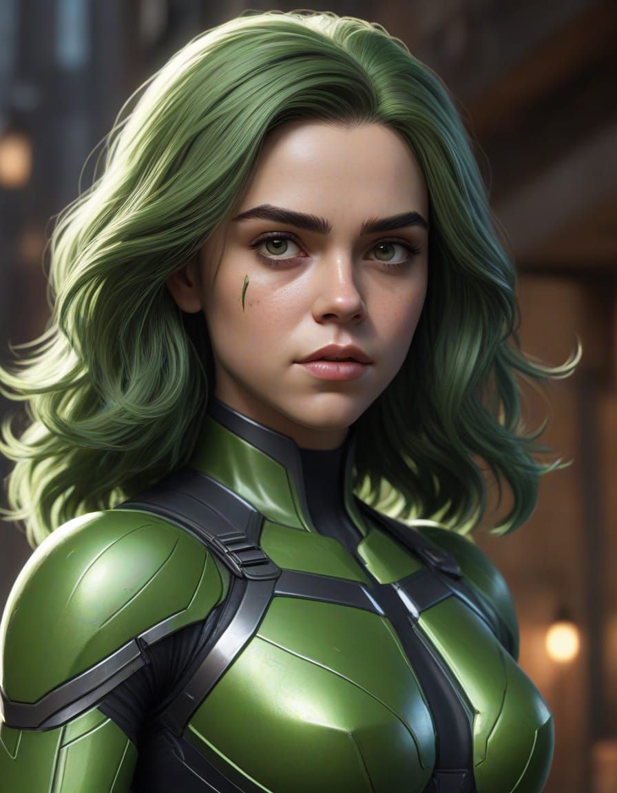 change her skin color to a uniform shade of green, and don't alter her facial features