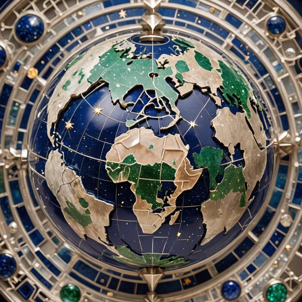 earth globe made of lapis lazuli inlaid with emerald, jasper and white ...