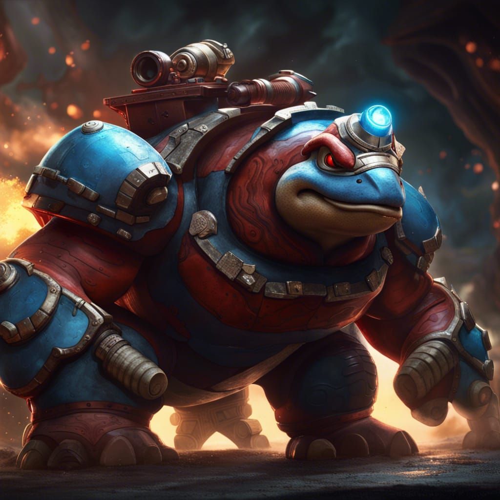 red blastoise with cannons on its back - AI Generated Artwork ...