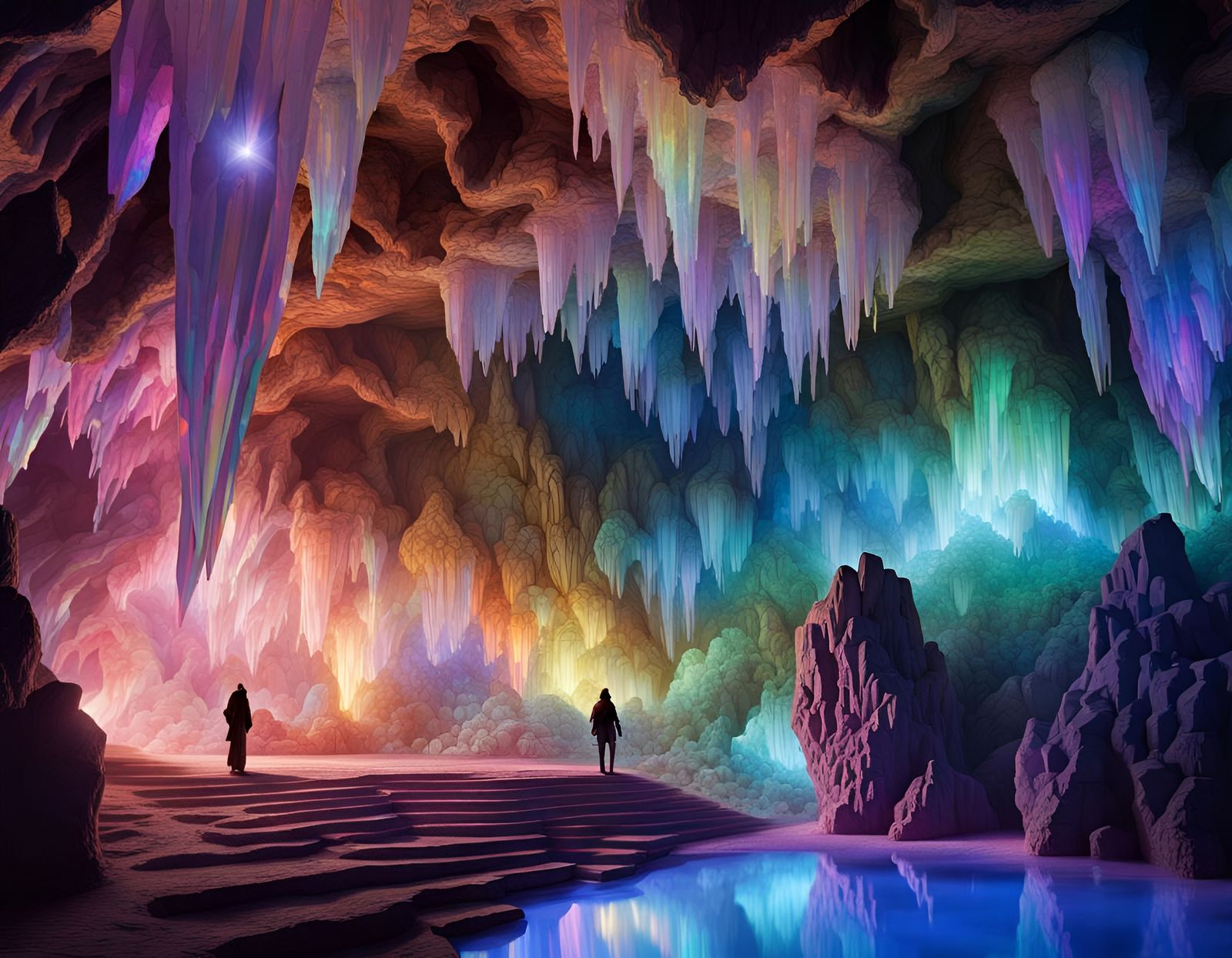 A cave filled with crystal elaborate intricate expansive  complex hyperdetailed iridescent radiant volumetric ...  by @Tom