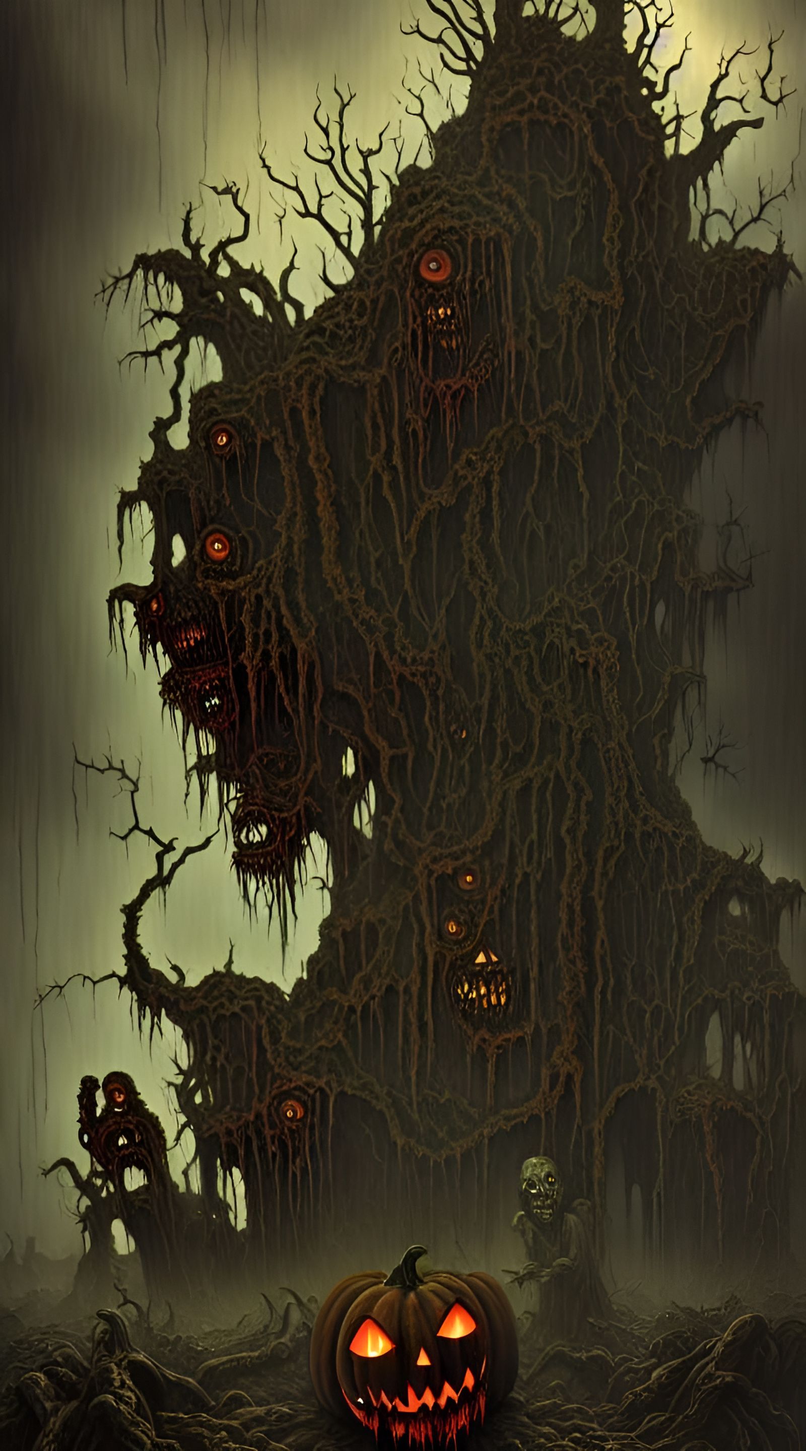 Horror Halloween Town with Ghosts and Monsters