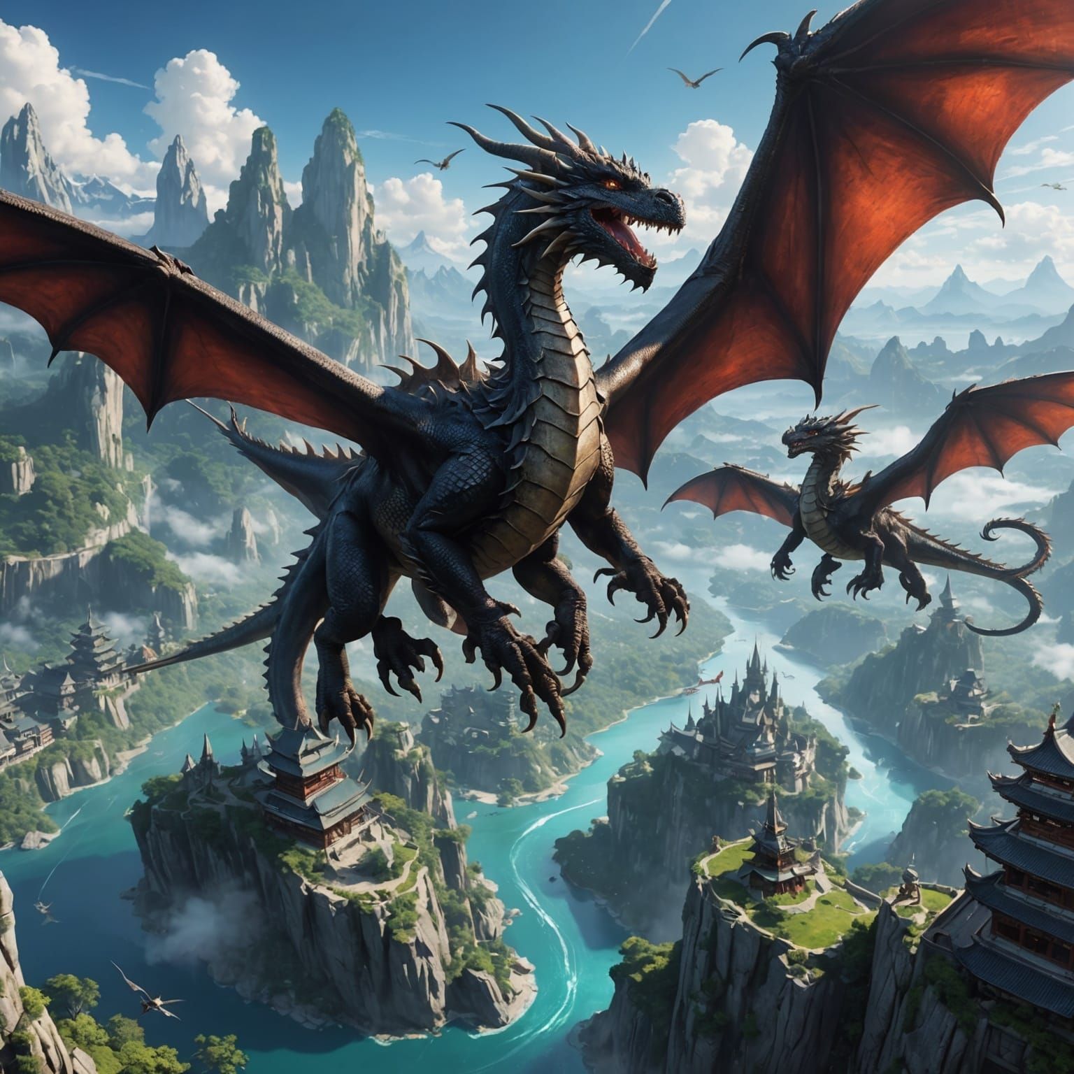 Dragons in Otherworldly Realm: 3D Anime Art