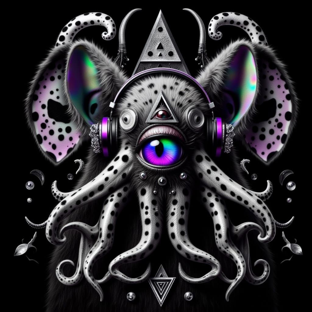 <lora:Cultus Triangulus:1.0> cultic-cuttlefish-crungus, black-spotted-fur, tusks silver-triangles furry-purple-elephant-ears, double-exposu...