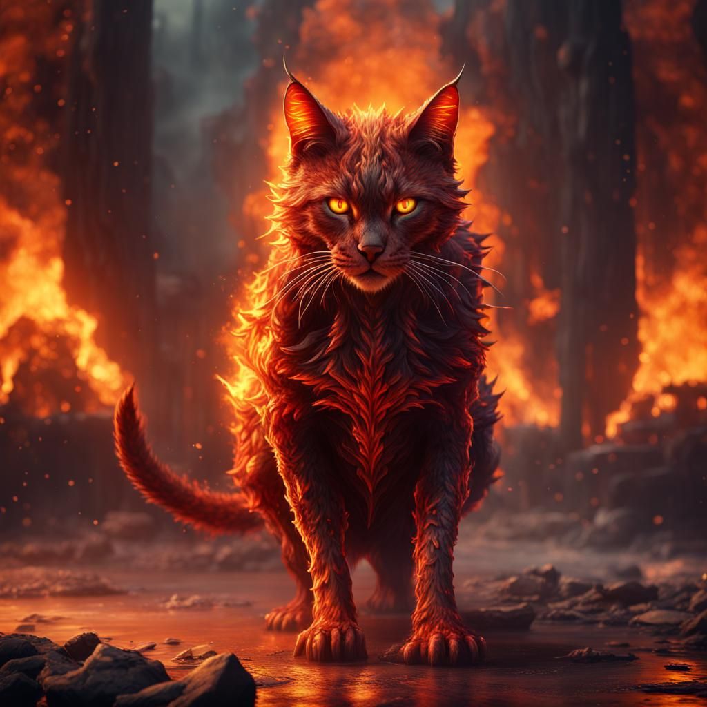 intimidating fire cat