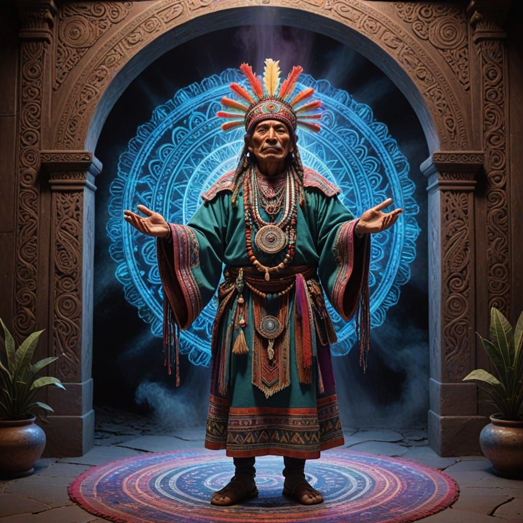 Andean Shaman Invokes Cosmic Forces in Luminous Portal