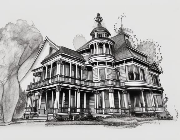 Victorian House Concept Sketch in Pencil and Ink