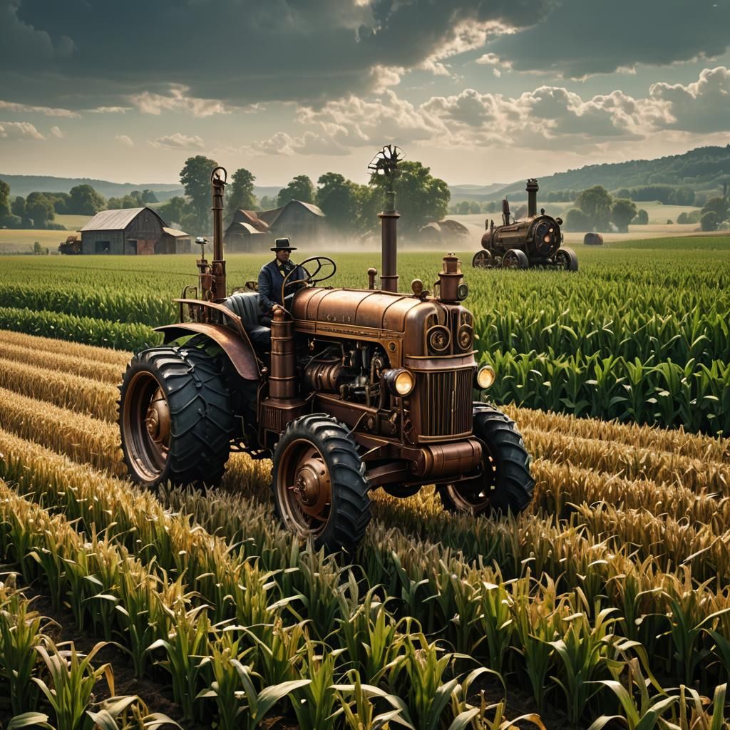 Steampunk Amish farmer in the field - AI Generated Artwork - NightCafe ...