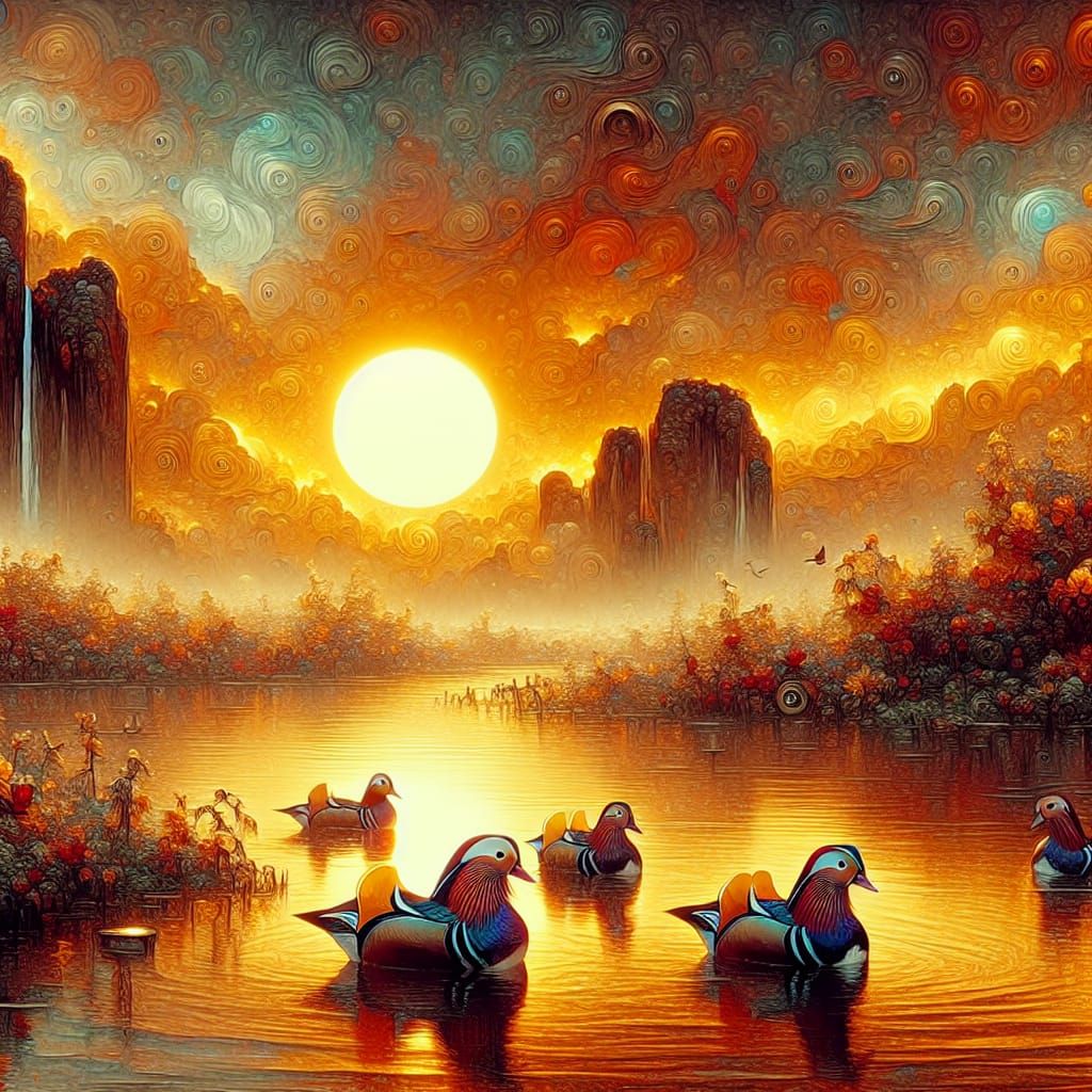 Mandarin ducks - AI Generated Artwork - NightCafe Creator