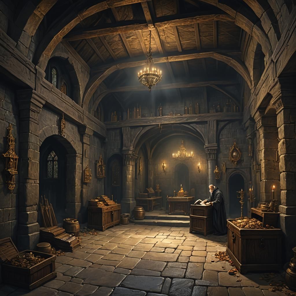 A monk prays in a medieval lair
