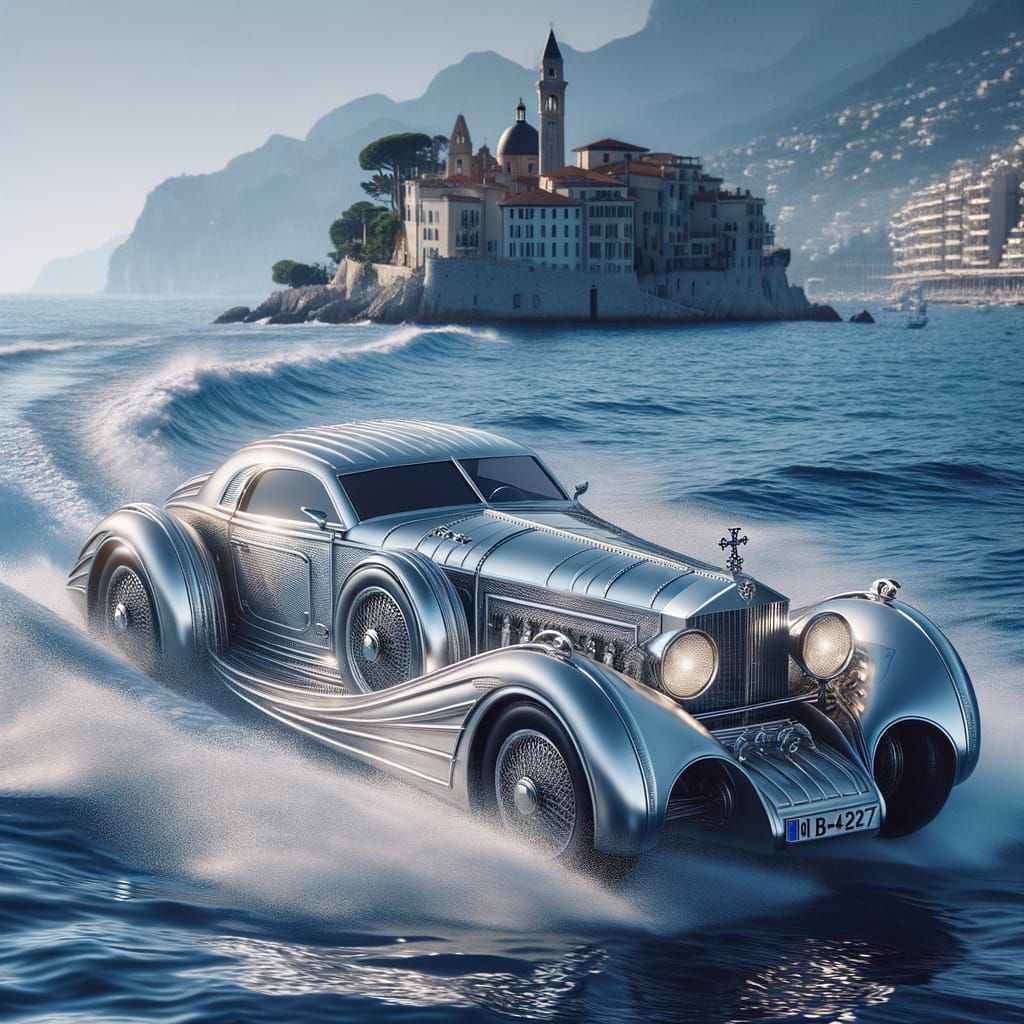 Silver Luxury Car Racing on Mediterranean Sea