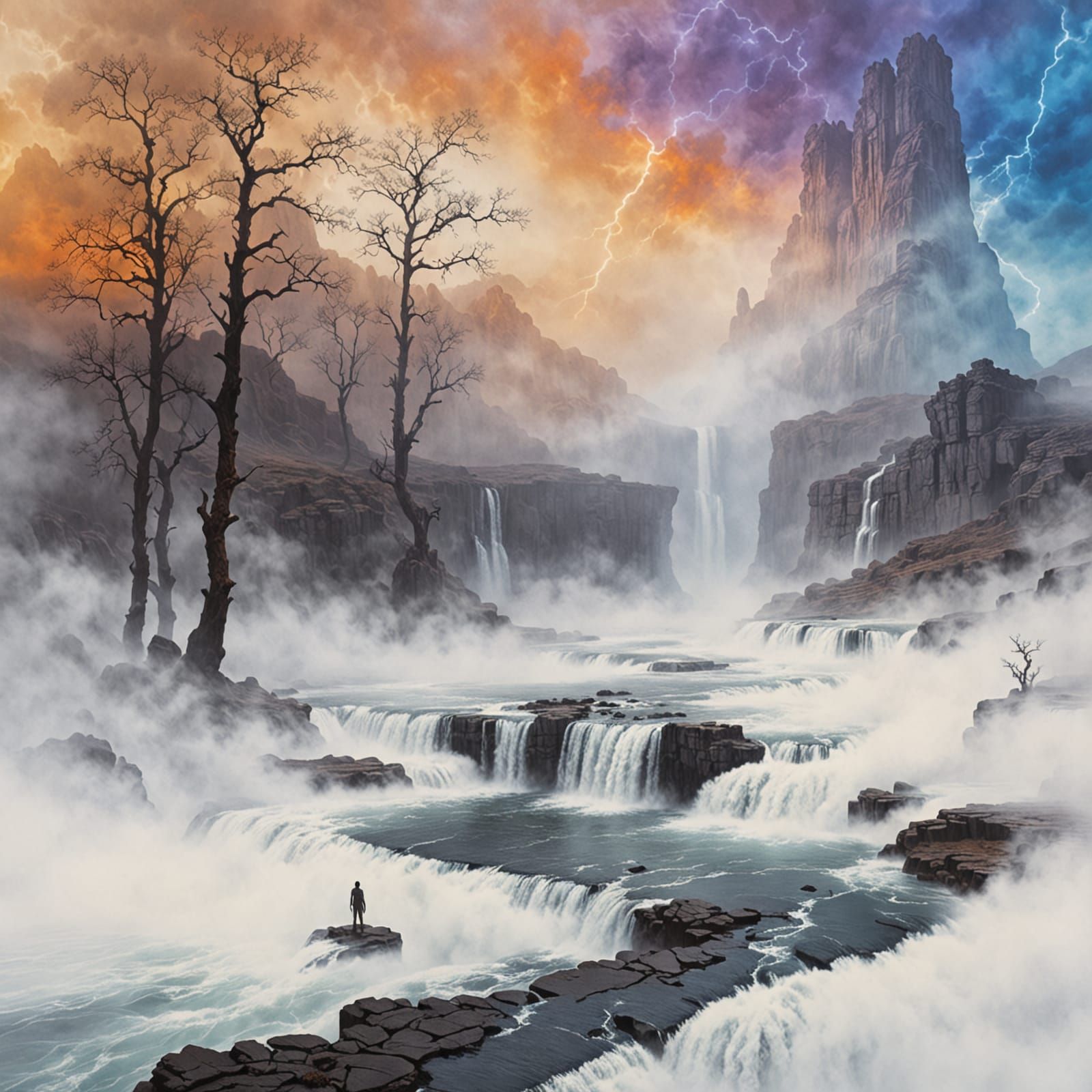 Figure at Colossal Alien Waterfall ⛰️💀