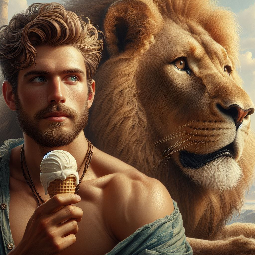 Savage man eating ice cream