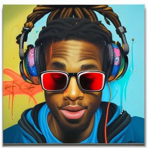 Black DJ with Dreadlocks in Graffiti Street Art