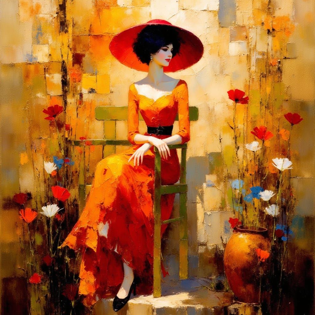 Forest goddess, gold, crimson and autumn hues, by Erte, Richard Burlet <lora:Earth and impression:1.0>