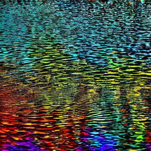 Bright paint dissolves widely in dark water and fills the en...