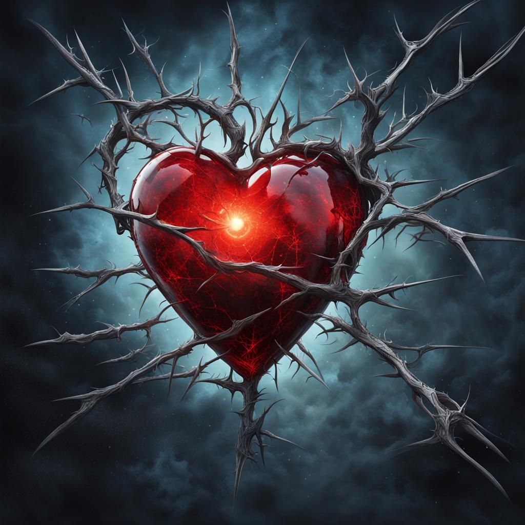 A violent heart made out of glass flouting on the void 
Thorns grabbing it 
And lock it in   by @Chrono_ili