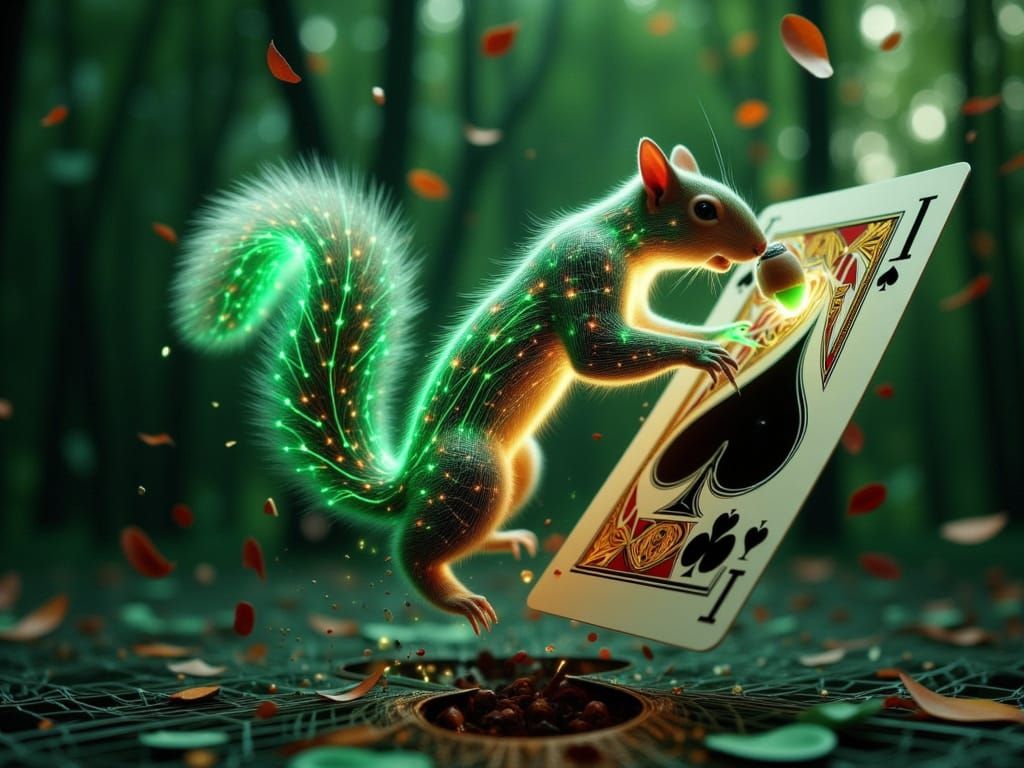 <lora:FiosArcaneCards:1.0> Too many acorns will make you glow!!!! 