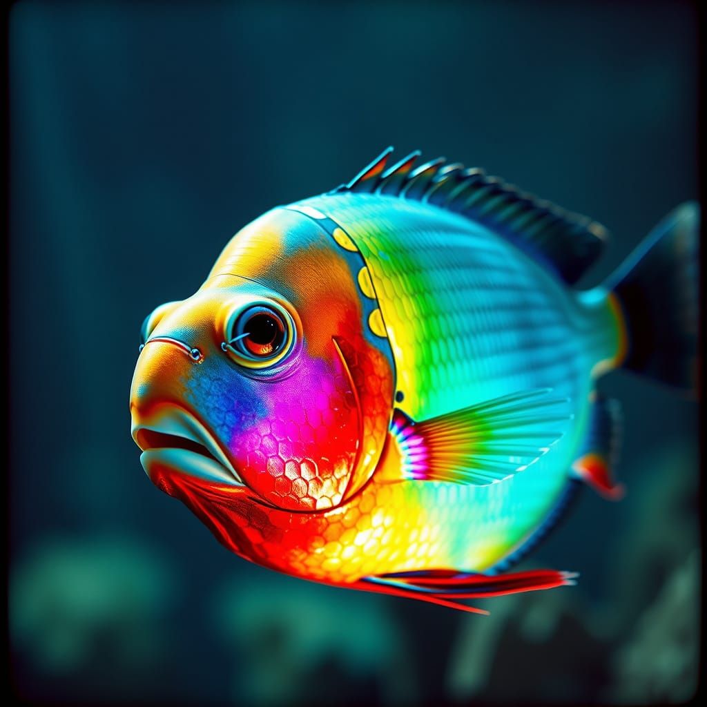 Parrot Fish in Cinematic Lighting, Iridescent Scales, 35mm F...