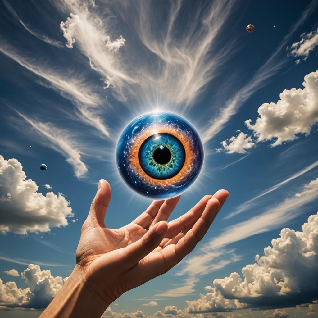 A concept of sky is the limit. With an eyeball in the palm o...