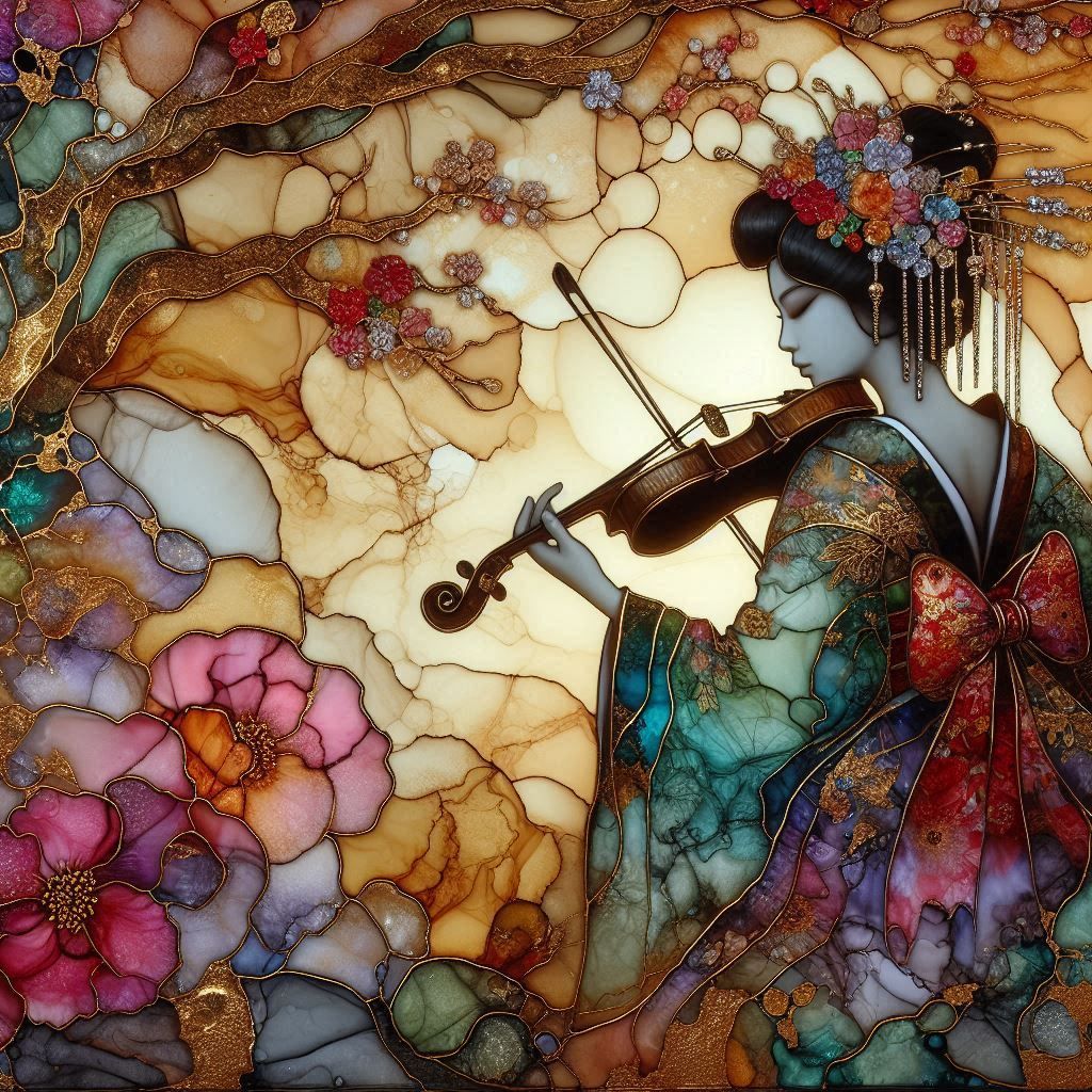 Geisha playing violin