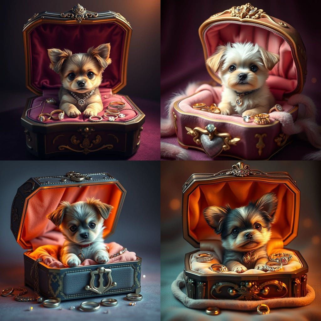 כלב חמוד בתוך קופסת תכשיטים