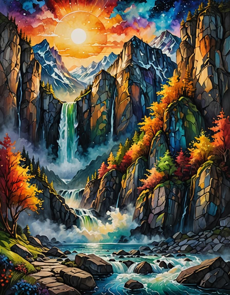 sunset fall waterfall  by @Dr T