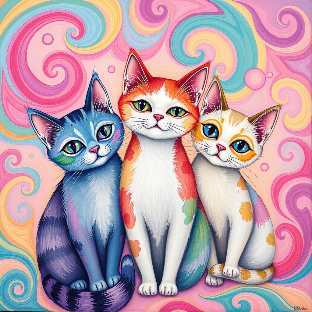 Whimsical Cats in Dreamlike Pastel Patterns