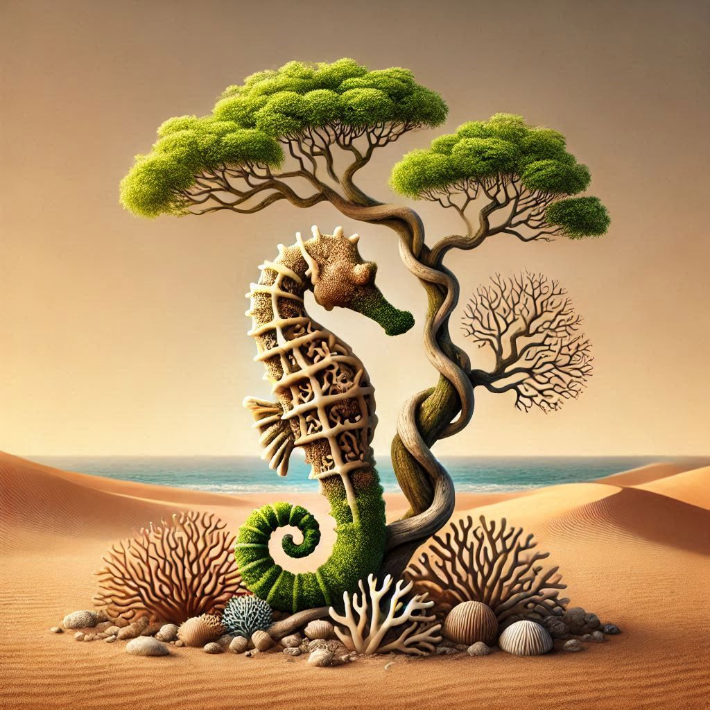 Coral, banyan and seahorse