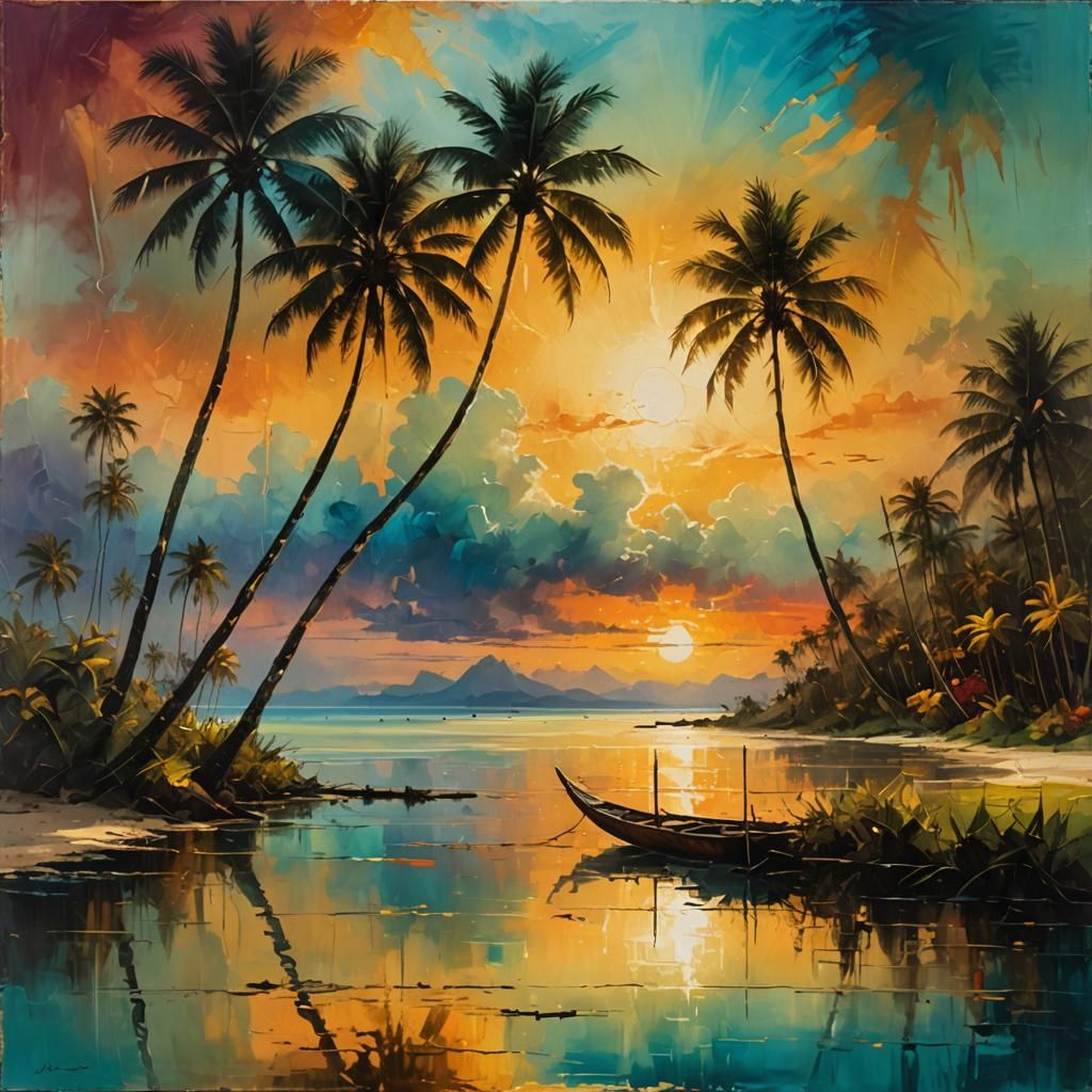 Sunset over beach lagoon  by @MissT